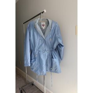 Vintage Atlantic Beach Blue Windbreaker Jacket Hooded Gingham Lined S
